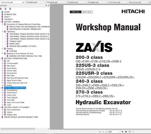 Hitachi Hydraulic Excavator ZX200 3 ZX225US 3 ZX225USR 3 ZX240 3 ZX270 3 Class Shop Manuals EN 1