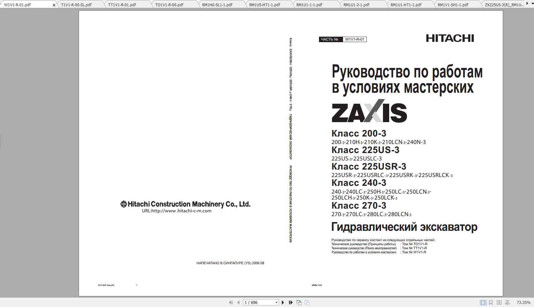 Hitachi Hydraulic Excavator ZX200 3 ZX225US 3 ZX225USR 3 ZX240 3 ZX270 3 Class Shop Manuals RU 1