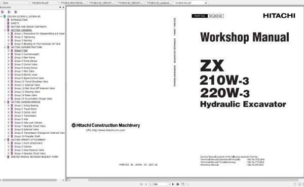 Hitachi Hydraulic Excavator ZX210W 3 ZX220W 3 Shop Manuals EN 1