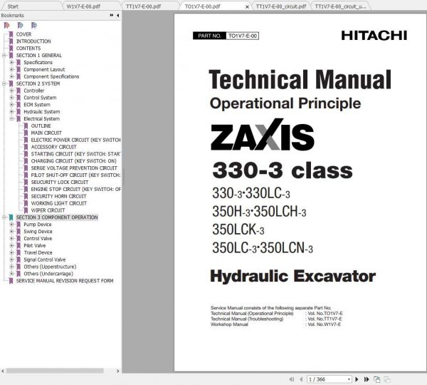 Hitachi Hydraulic Excavator ZX330 3 Class Shop Manuals EN 2