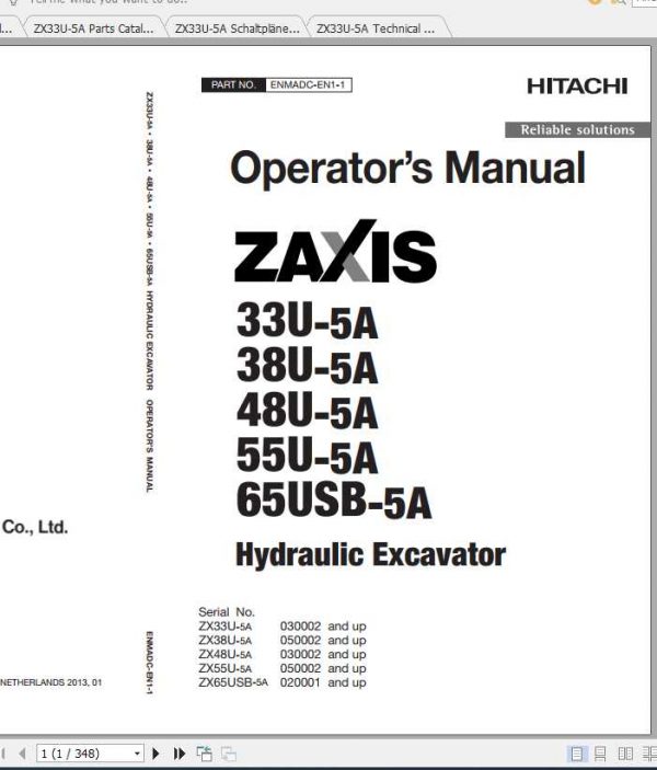 Hitachi Mini Excavator Zaxis ZX33U 5A Shop Manual 1 1