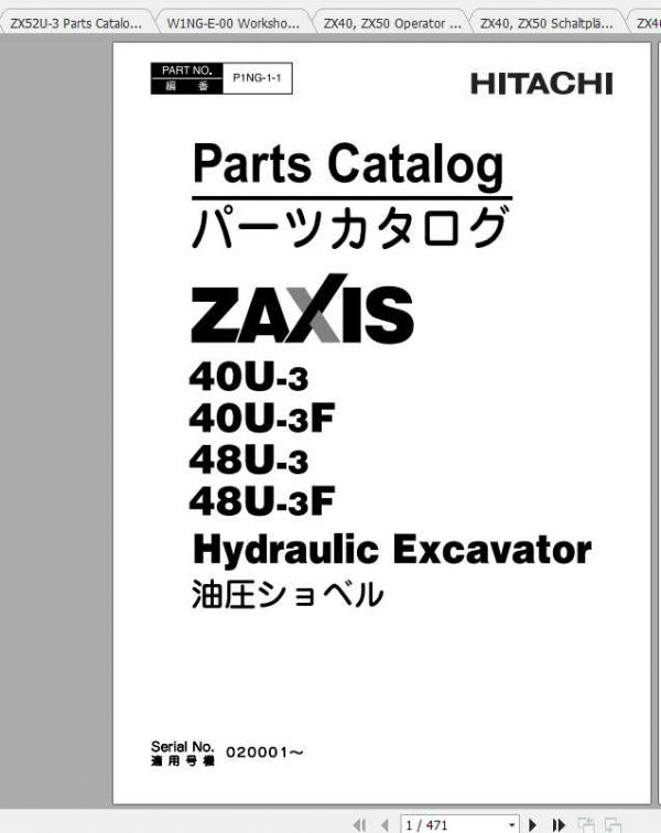 Hitachi Mini Excavator Zaxis ZX40U 3 ZX50U 3 Shop Manual 1