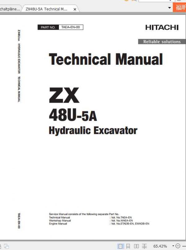 Hitachi Mini Excavator Zaxis ZX48U 5A Shop Manual 1