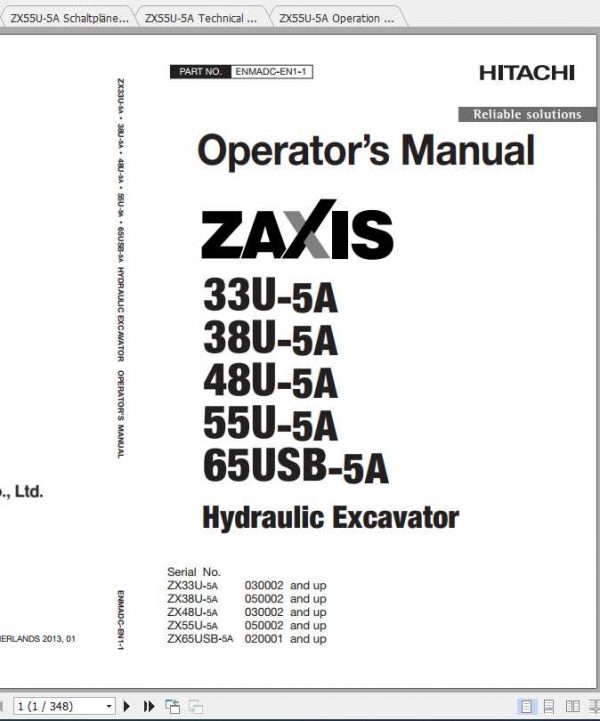 Hitachi Mini Excavator Zaxis ZX55U 5A Shop Manual 4