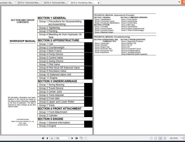 Hitachi Mini Excavator Zaxis ZX70 3 Shop Manual 2