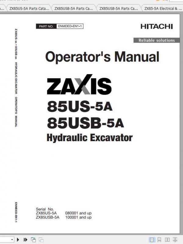 Hitachi Mini Excavator Zaxis ZX85 5A Shop Manual 1