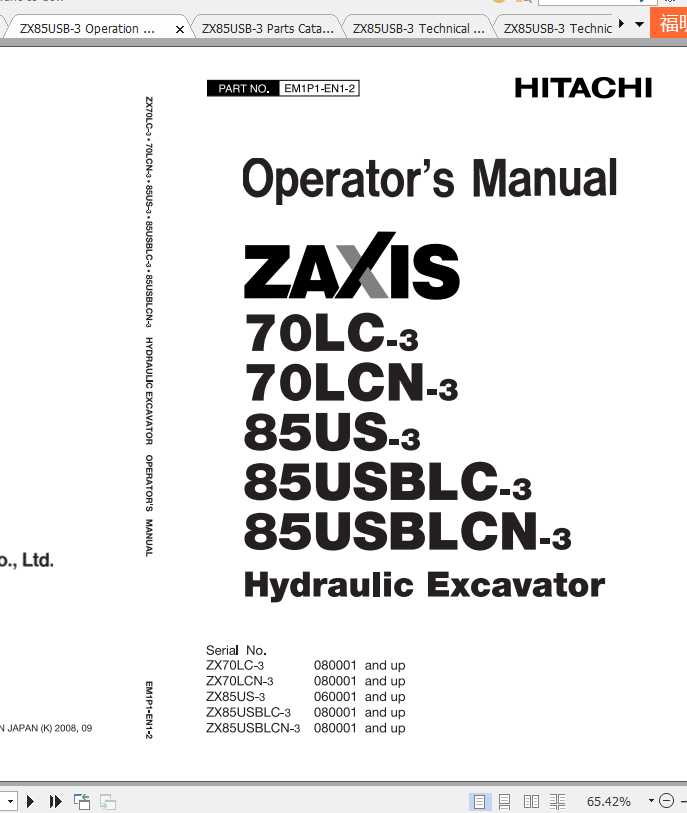 Hitachi Mini Excavator Zaxis ZX85USB 3 Shop Manual 1