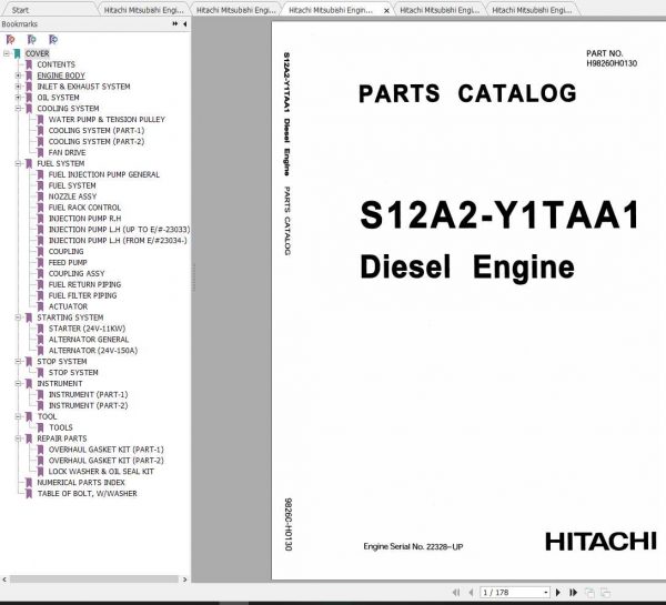 Hitachi Mitsubishi Diesel Engines S6R and S12A2 Shop Manuals 2