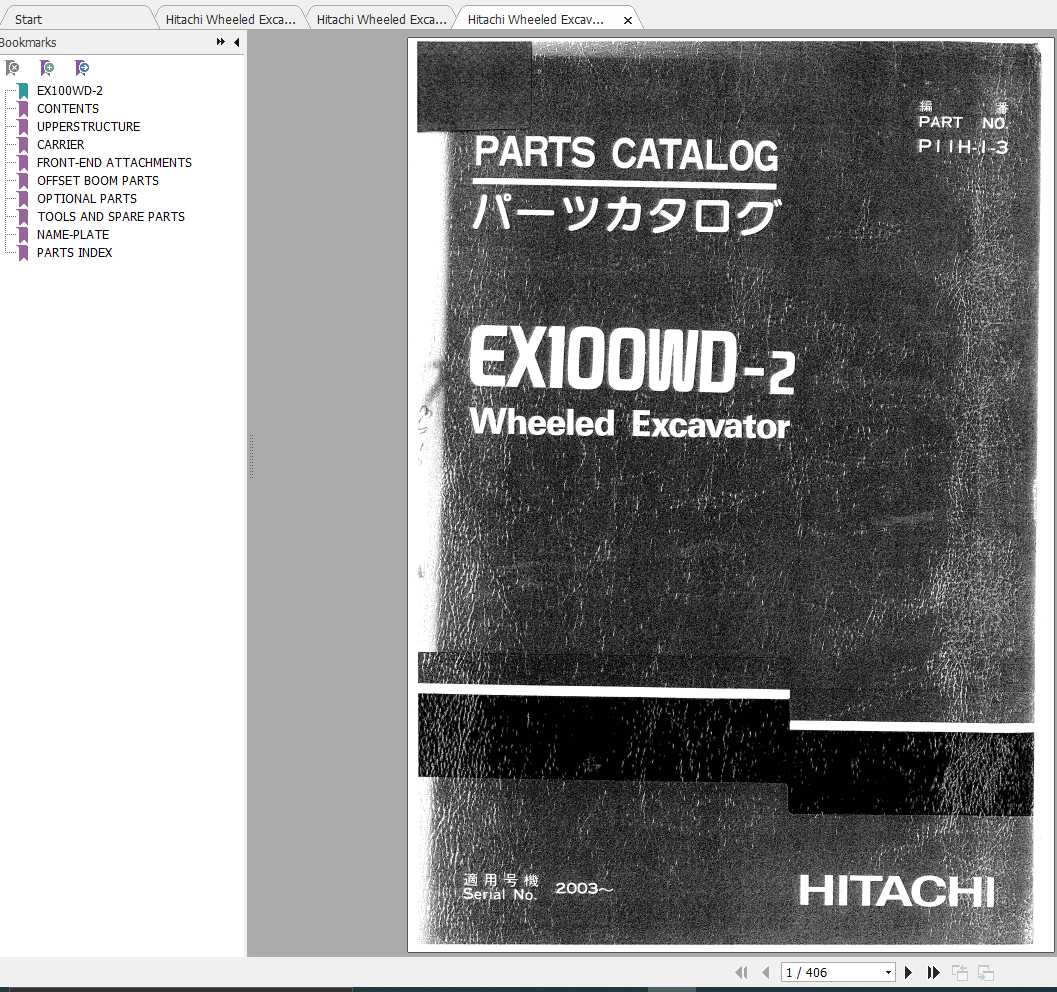 Hitachi Wheeled Excavator EX100WD Parts Catalogs 1
