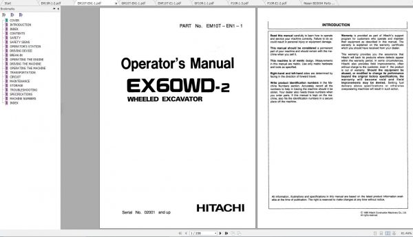 Hitachi Wheeled Excavator EX60WD 2 10R10T Shop Manuals 1
