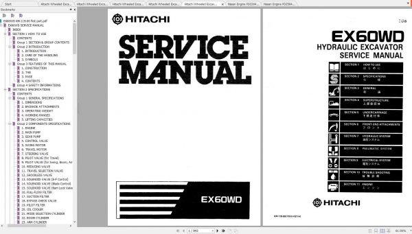 Hitachi Wheeled Excavator EX60WD Shop Manuals 1 1