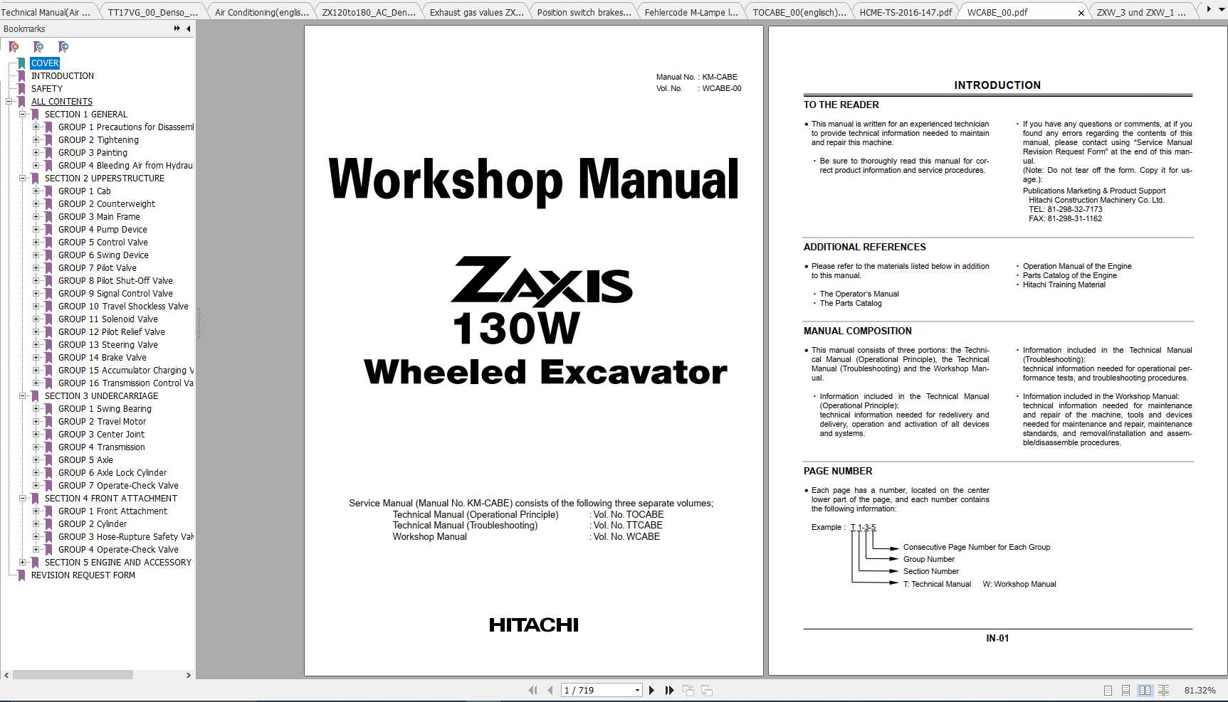 Hitachi Wheeled Excavator ZX130W Shop Manuals 1