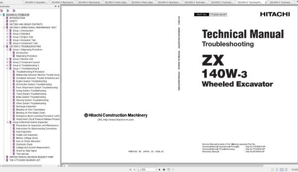 Hitachi Wheeled Excavator ZX140W 3 Shop Manuals 1457bfce1069ccf15