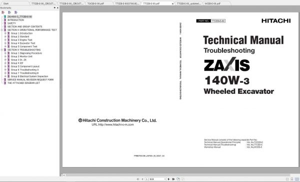 Hitachi Wheeled Excavator ZX140W 3 Shop Manuals EN 1