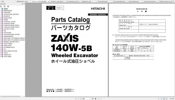 Hitachi Wheeled Excavator ZX140W 5B LAA50 LAA5Z Shop Manuals EN DE 1