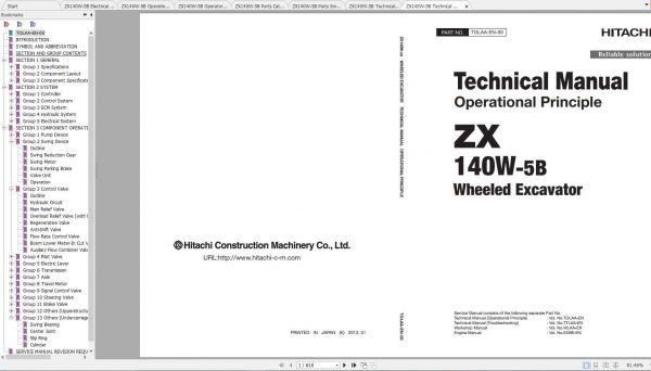 Hitachi Wheeled Excavator ZX140W 5B Shop Manuals 1