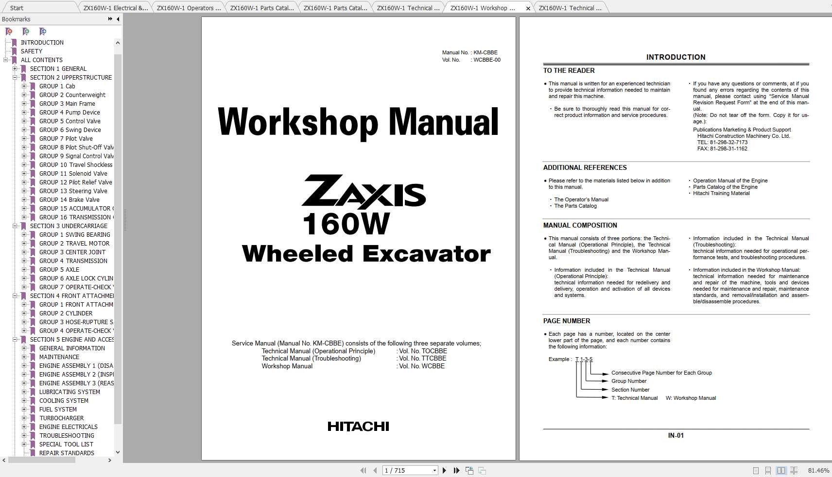 Hitachi Wheeled Excavator ZX160W 1 Shop Manuals 1