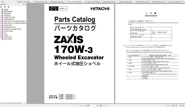Hitachi Wheeled Excavator ZX170W 3 Shop Manuals 1