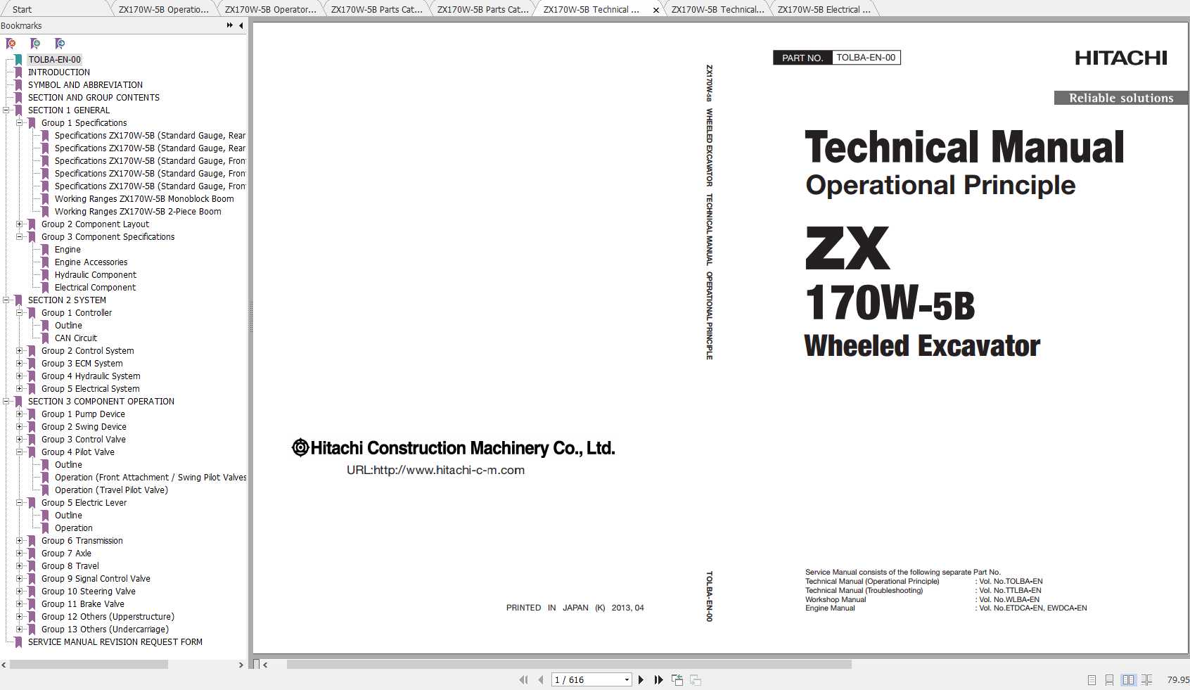 Hitachi Wheeled Excavator ZX170W 5B Shop Manuals 1