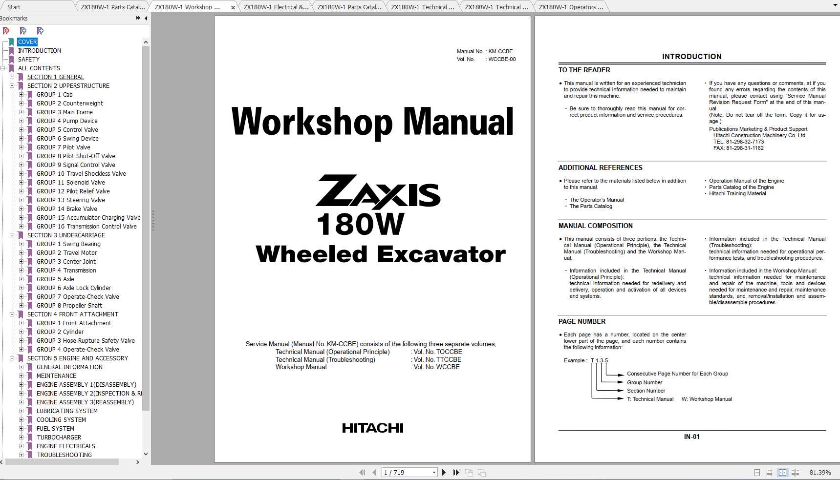 Hitachi Wheeled Excavator ZX180W 1 Shop Manuals 1