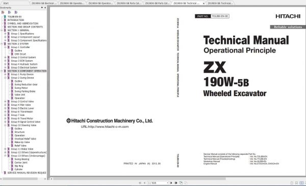 Hitachi Wheeled Excavator ZX190W 5B Shop Manuals 1