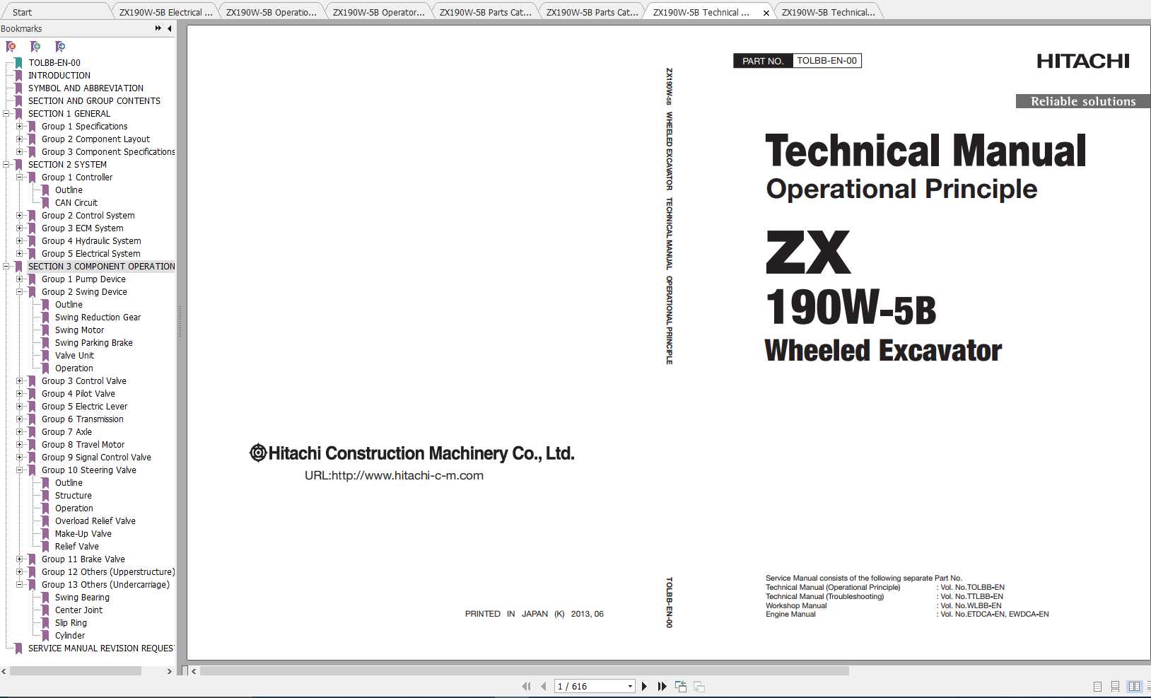 Hitachi Wheeled Excavator ZX190W 5B Shop Manuals 1