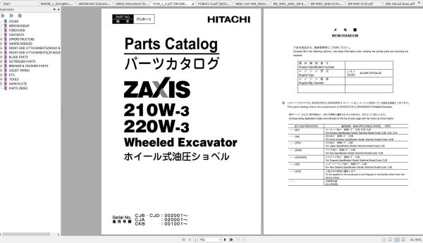 Hitachi Wheeled Excavator ZX210W 3 ZX220W 3 Shop Manuals 1