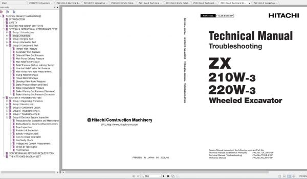 Hitachi Wheeled Excavator ZX210W 3 ZX220W 3 Shop Manuals 12b1966179d0c49d5