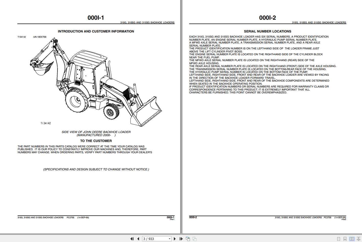 John Deere Backhoe Loader 310G 310SG & 315SG Parts Catalog_PC2755