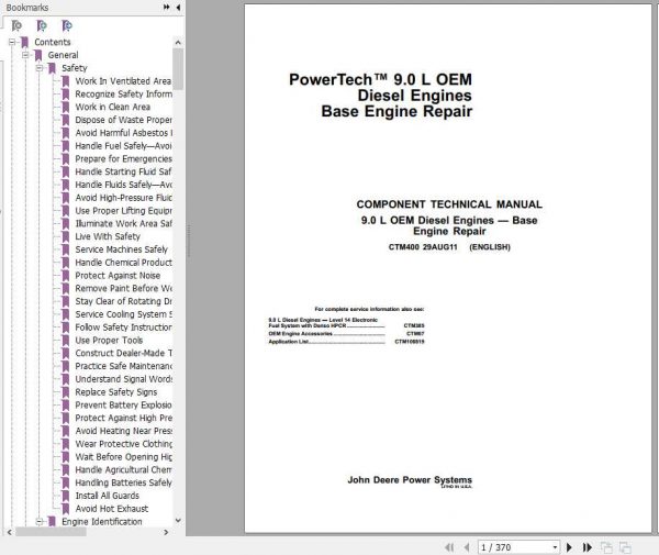 John Deere Diesel Engines PowerTech 9.0 L OEM Technical Manual 1