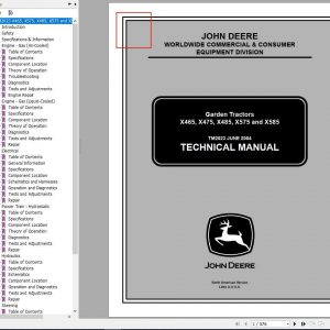 John Deere Garden Tractors X465 X475 X485 X575 X585 Technical Manual TM2023 1