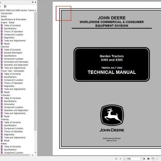 John Deere Garden Tractors X495,X595 Electrical Diagram from TM2024