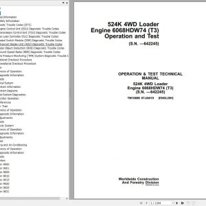 John Deere Loader 524K 4WD Engine 6068HDW74 T3 Technical Manual TM10686 1