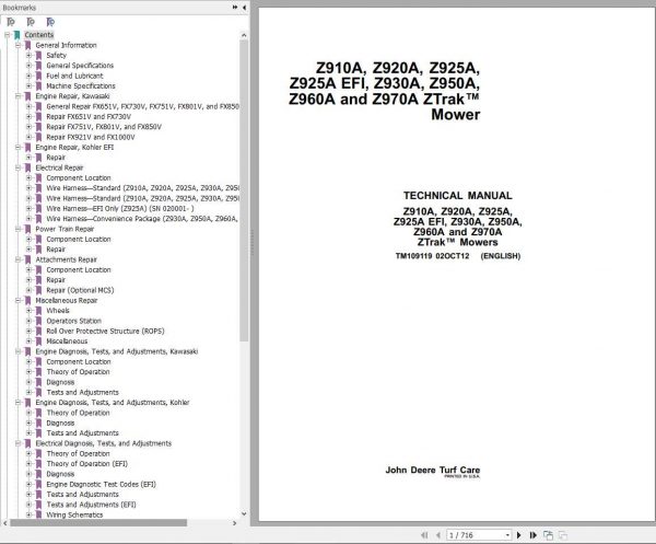 John Deere Mowers Z910A Z970A Technical Manual TM109119 1