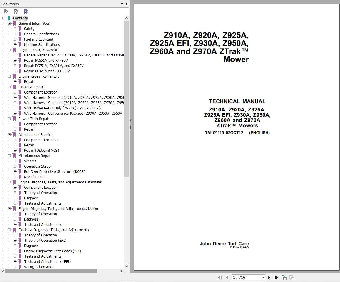John Deere Mowers Z910A Z970A Technical Manual TM109119 1