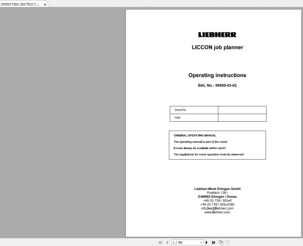 Liebherr Crawler Crane LR1600 2 LR1600 2W 600 Ton Shop Manual 3