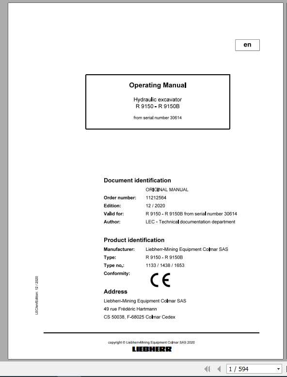 Liebherr Mining Crawler Excavators R9150 1133 1438 1653 Operating Manuals 1