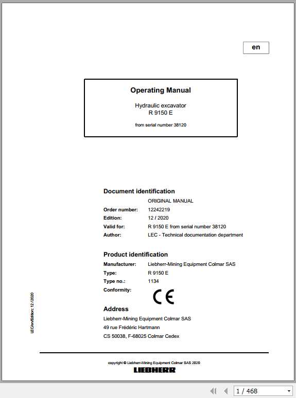 Liebherr Mining Crawler Excavators R9150E 1134 Operating Manuals 1