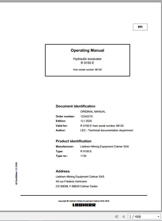Liebherr Mining Crawler Excavators R9150E US 1134 Operating Manuals 1