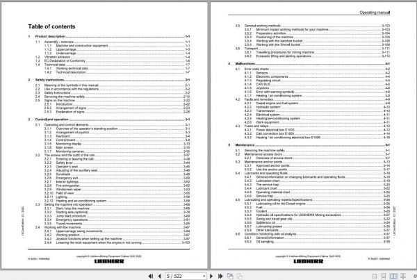 Liebherr Mining Crawler Excavators R9250 437 Operating Manuals 2