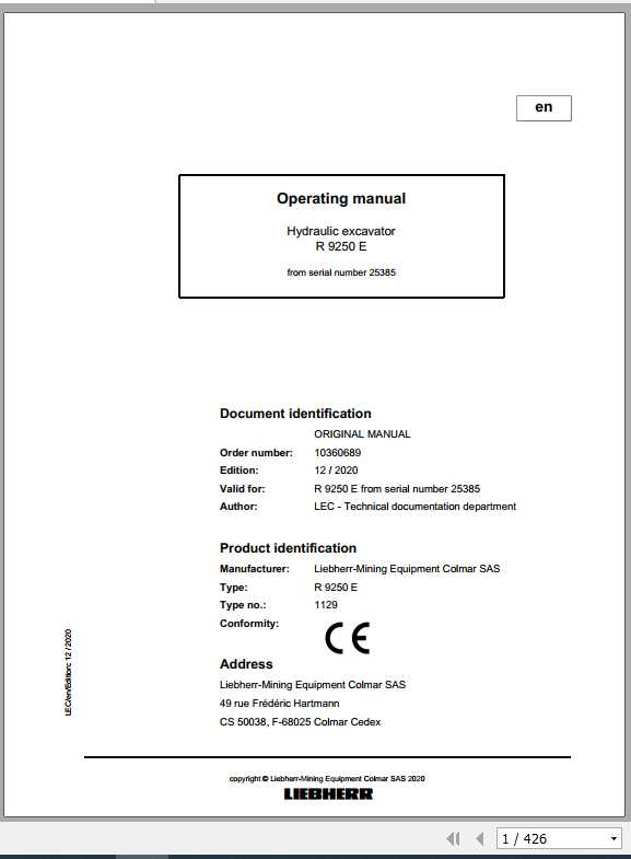 Liebherr Mining Crawler Excavators R9250E 1129 Operating Manuals 1