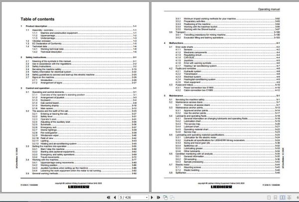 Liebherr Mining Crawler Excavators R9250E 1129 Operating Manuals 2