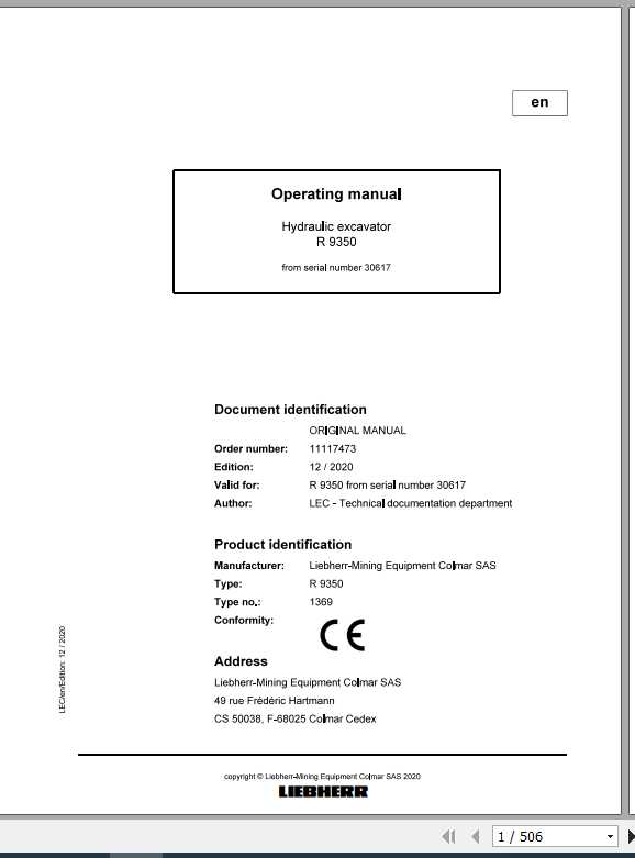 Liebherr Mining Crawler Excavators R9350 1369 Operating Manuals 1