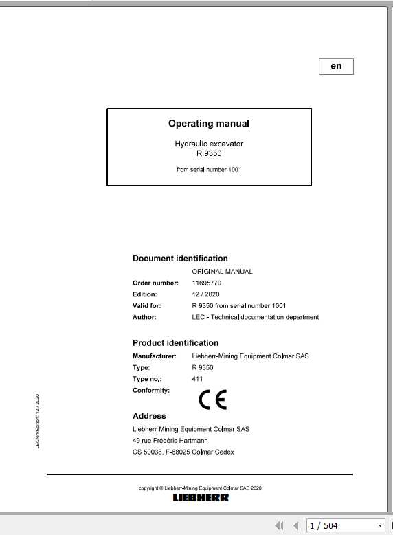 Liebherr Mining Crawler Excavators R9350 411 Operating Manuals 1
