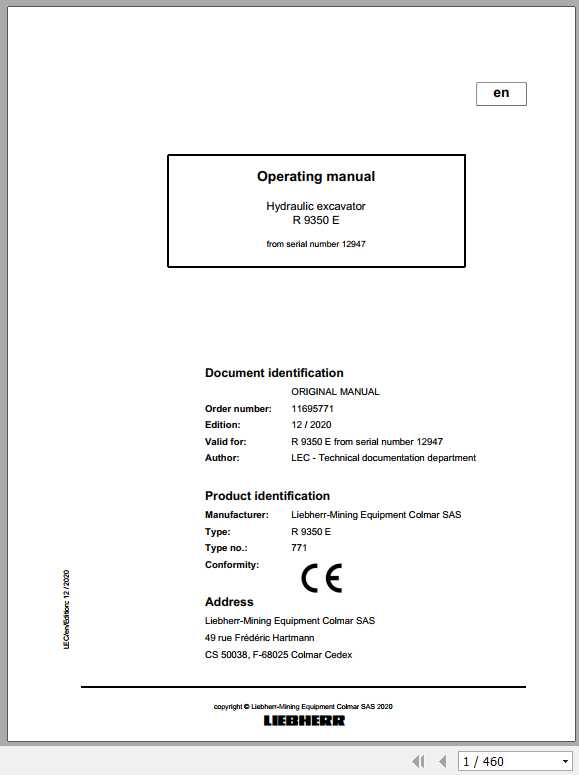 Liebherr Mining Crawler Excavators R9350E 771 Operating Manuals 1