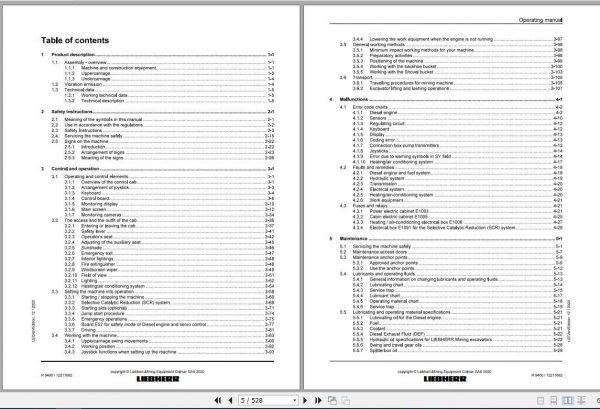 Liebherr Mining Crawler Excavators R9400 US 1629 Operating Manuals 2