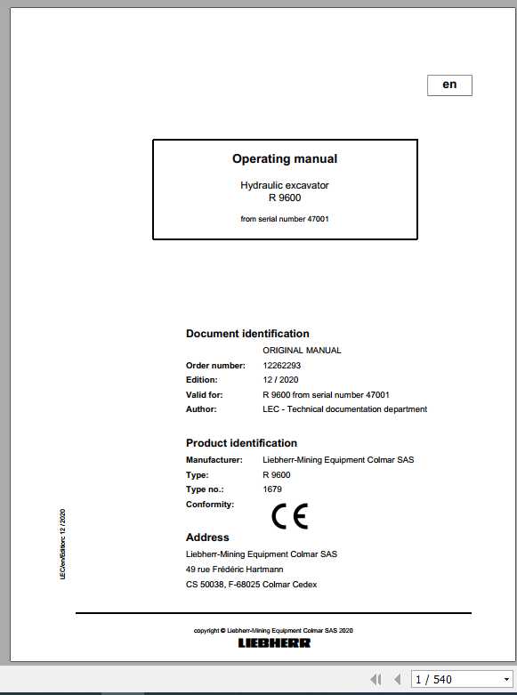 Liebherr Mining Crawler Excavators R9600 1679 Operating Manuals 1