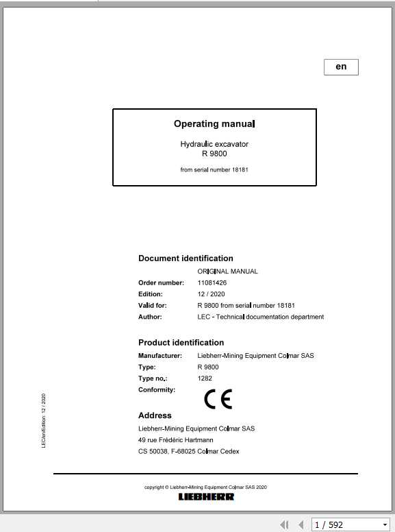 Liebherr Mining Crawler Excavators R9800 1282 Operating Manuals 1