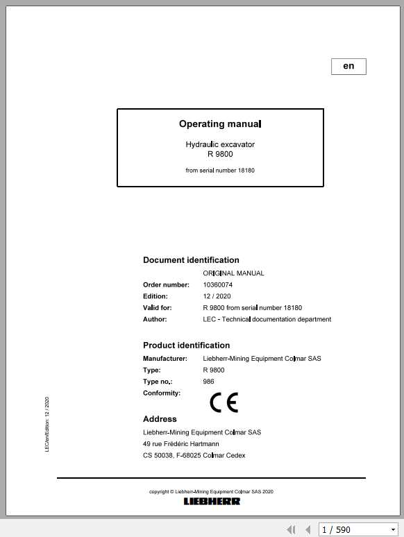 Liebherr Mining Crawler Excavators R9800 986 Operating Manuals 1