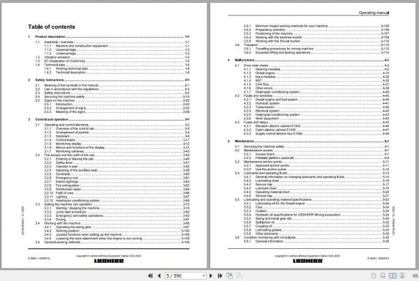 Liebherr Mining Crawler Excavators R9800 986 Operating Manuals 2
